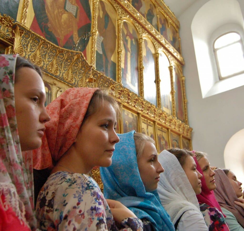 Singers gathered in the Podvorye Church at the conclusion of Divine Liturgy