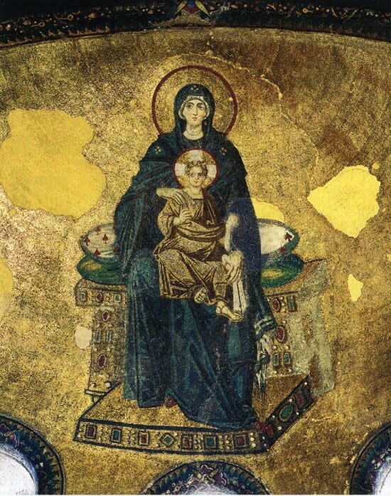 Theotokos and Child Christ Enthroned, apse mosaic, Hagia Sophia, Constantinople.