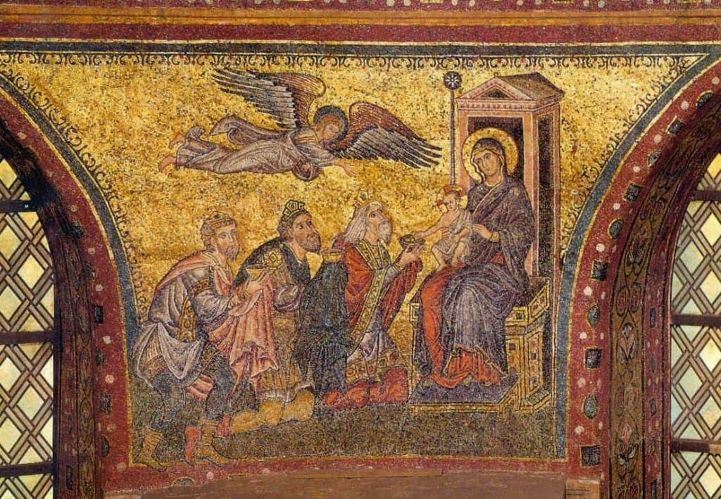Gifts of the Magi. Mosaic from the apse of Santa Maria Maggiore, Rome.