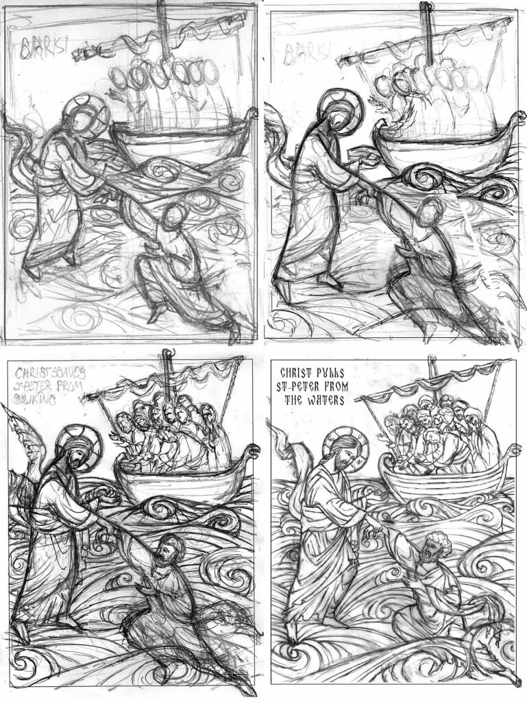 Drawing process of St-Peter on water
