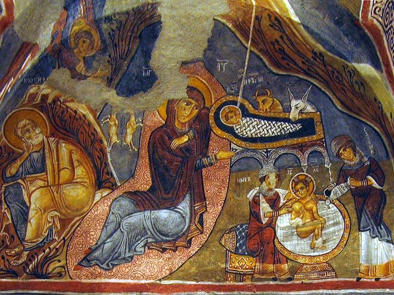 Nativity, Church of Karamlik Kilise, Cappadocia. Fresco, ca. 1175.