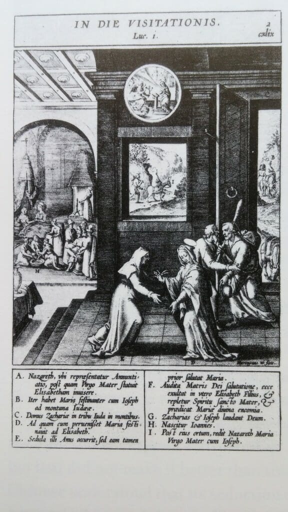 The Visitation of St. Elizabeth. Geronimo Nadal, Adnotationes et meditationes in Evangilia (Antwerp, 1595). In their missionary efforts to convert the Chinese  the Jesuits presented them with religious images such as this one. But, to their surprise,  the Chinese did not find them accurate in their realism.