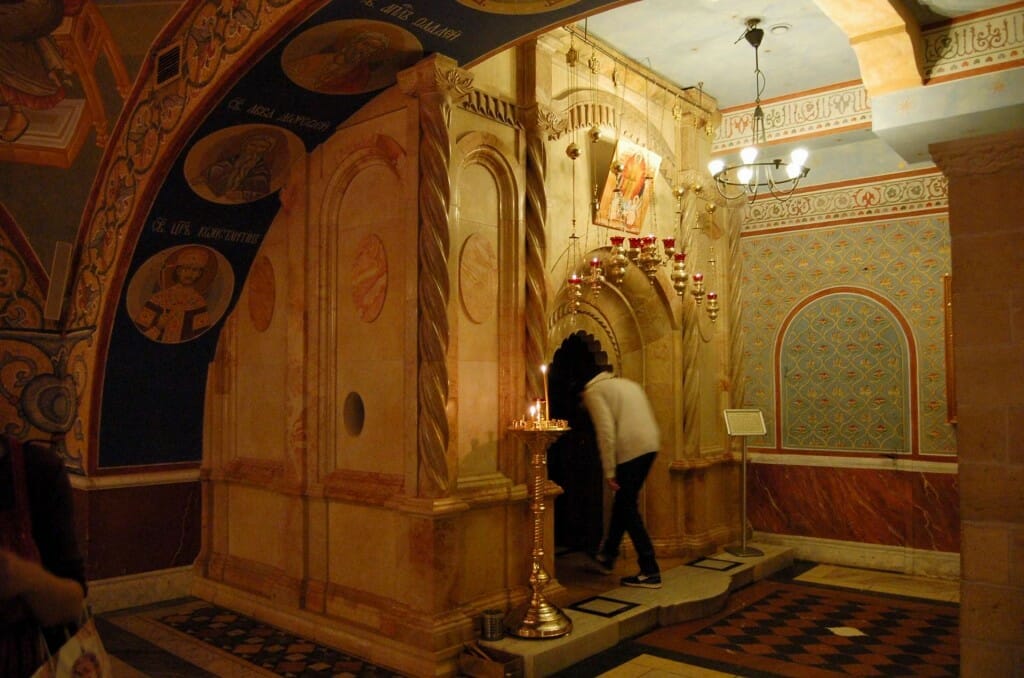 A replica of the Tomb of Christ, from the Church of the Holy Sepulchre.
