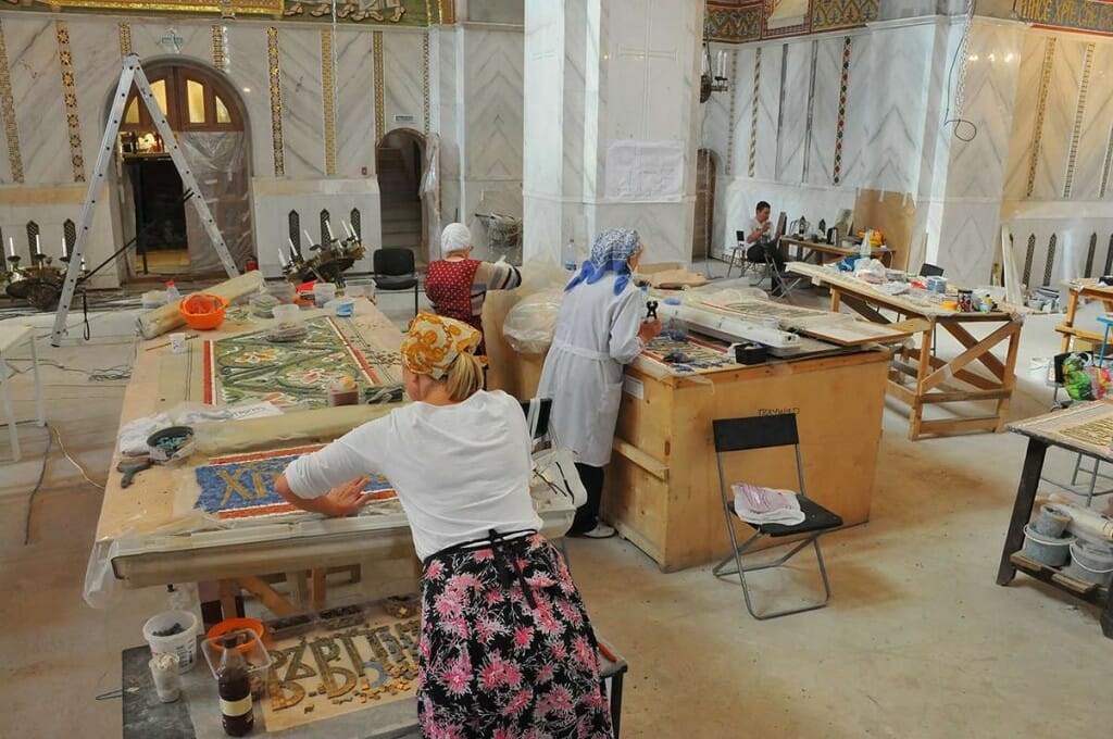 The mosaicists at work.