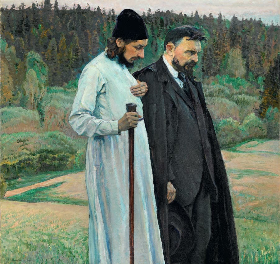 Philosophers Pavel Florensky and Sergei Bulgakov, a painting by Mikhail Nesterov (1917). 