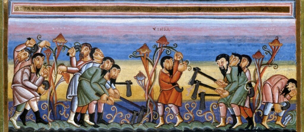  Vineyard Owner and Laborers (Parable of the Vineyard Owner), Codex Aureus Epternacensis, c. 11th cent.