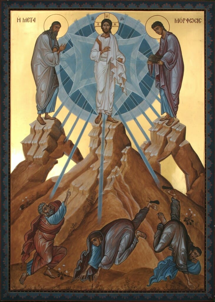 (26. The Transfiguration, showing the caves which are referred to in the Biblical and liturgical texts. By the author.)