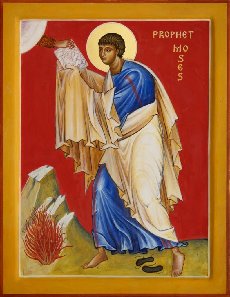 Moses and the burning bush. One task of the iconographer is to see and to help others see the whole creation transfigured, like the bush aflame with divine presence.