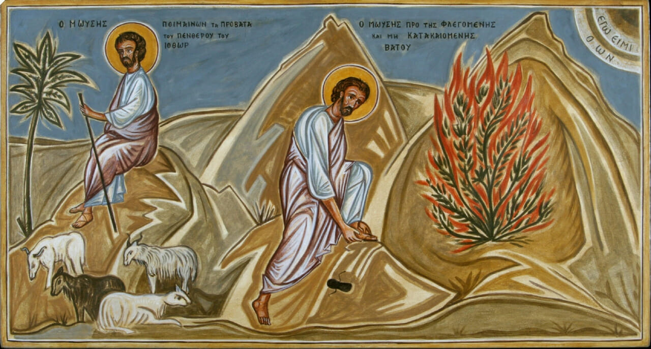 Markos Kampanis, portable mural, part of the life of Moses, St, Katherine's Monastery, Mt. Sinai, 2007.