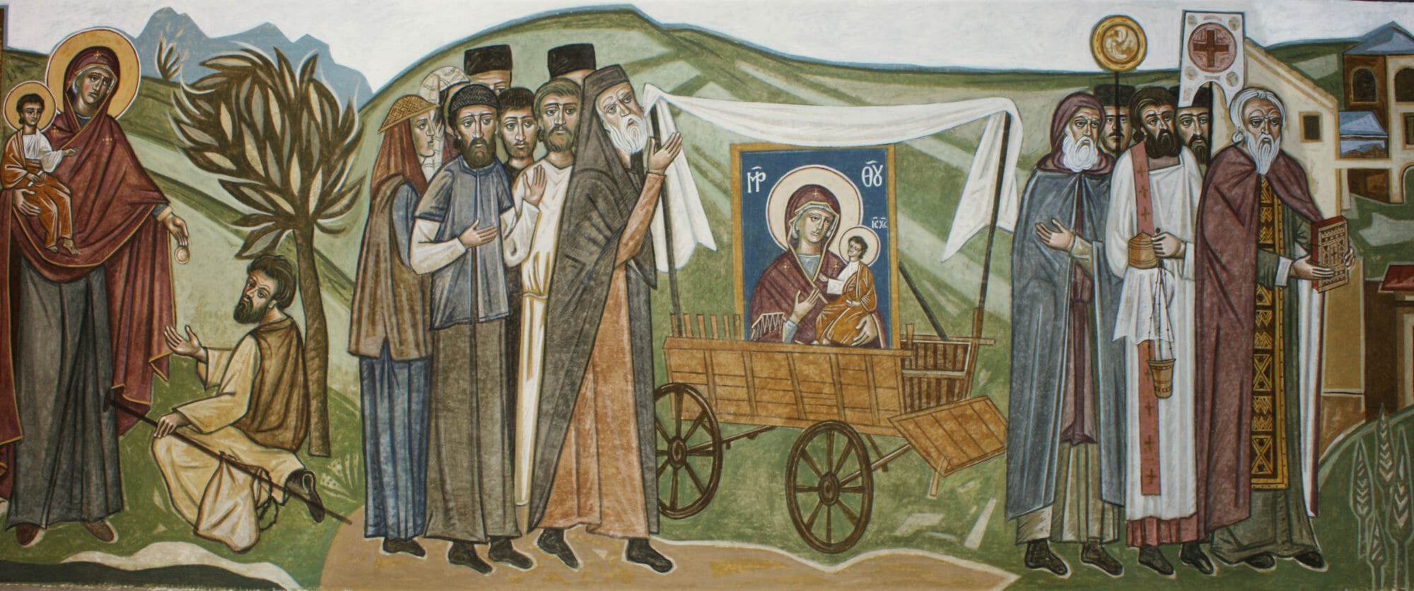 Markos Kampanis, scene from "The story of the icon of the Portaitissa," mural at the convent of the Virgin Mary, Kornofolia, Greece, 2014.