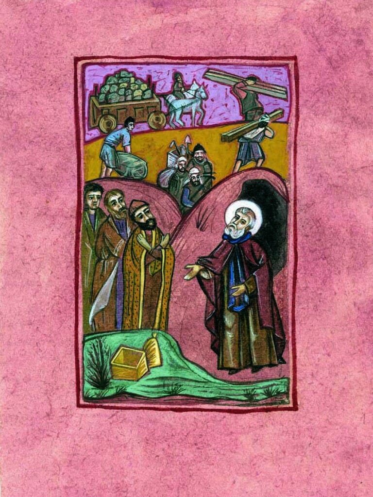 Markos Kampanis, Illustration from "The life of St. Simon the Athonite," Simonos Petra publishers, 2000. Acrylic on paper.