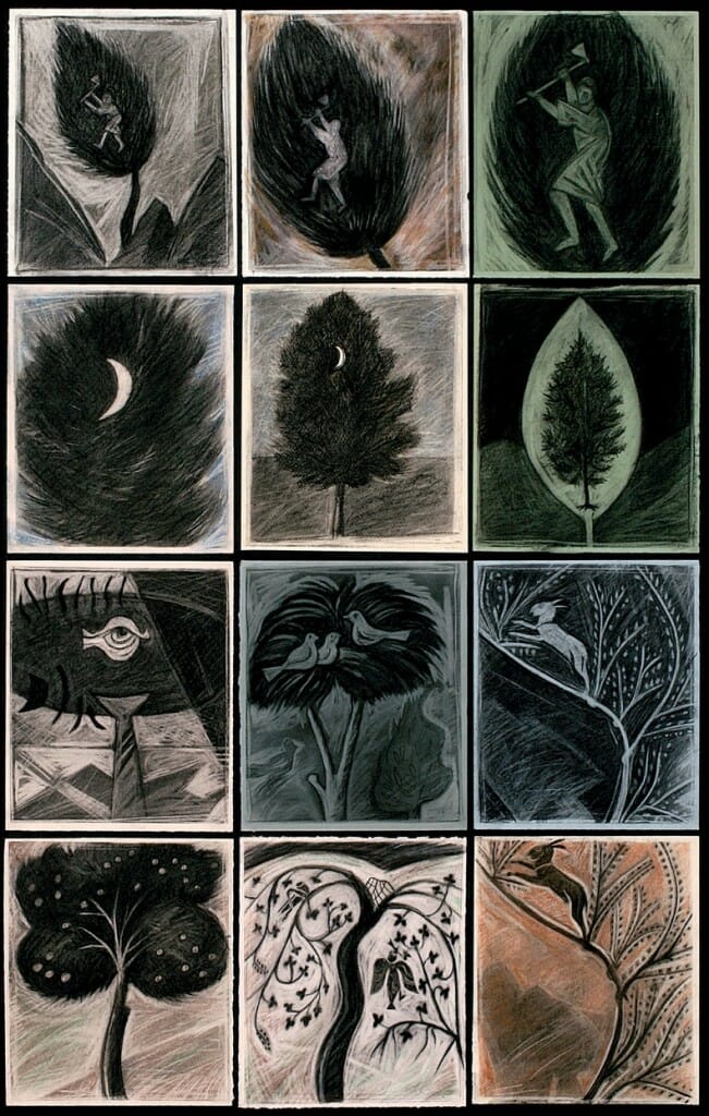 Markos Kampanis, Stories of the Tree, from the series "A Museum of Trees," 2005. Drawings on paper, 103 x 66 cm.