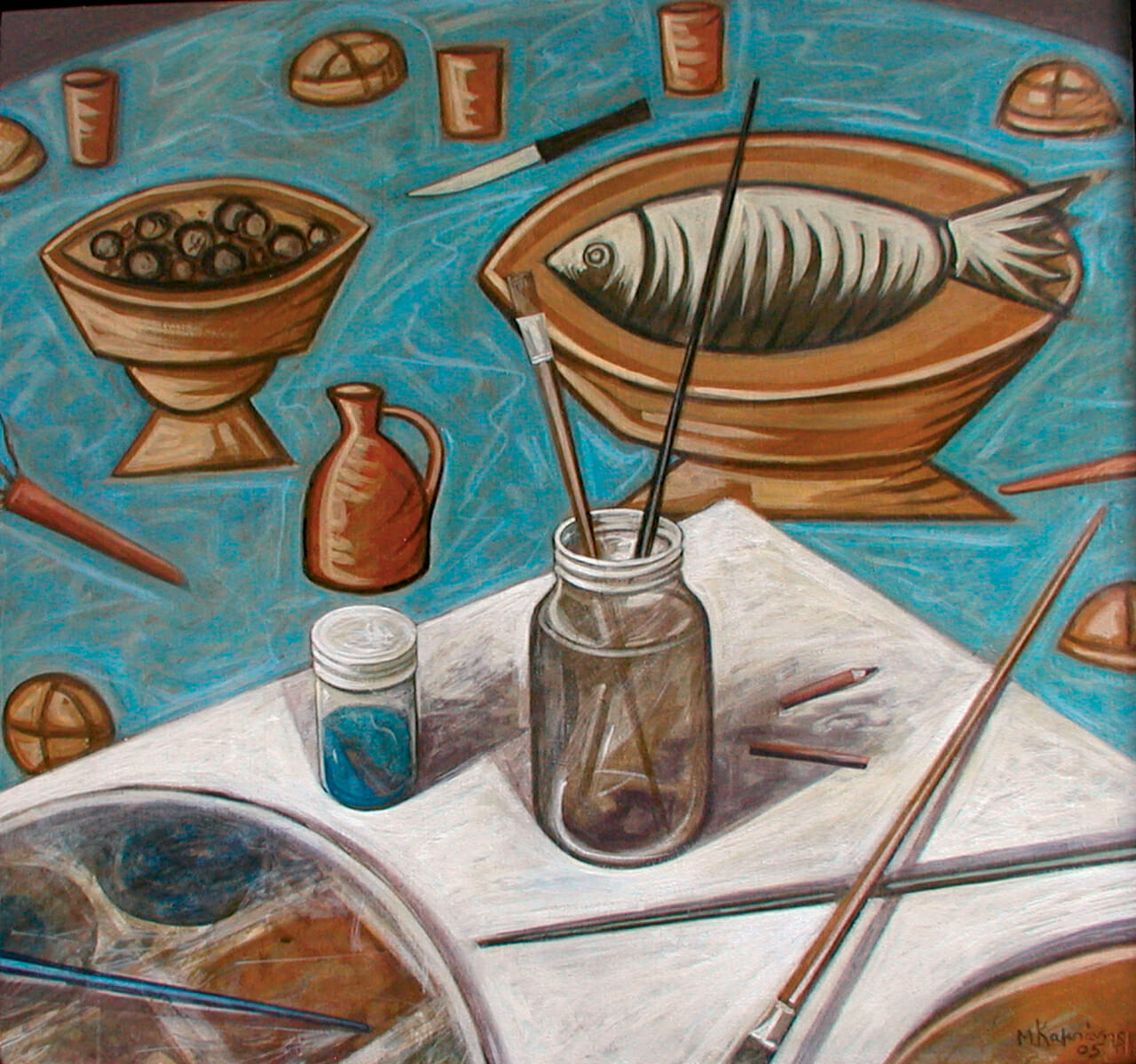 Markos Kampanis, The Last Supper Table, 2005. Acrylic on wood, 42 x 45 cm.