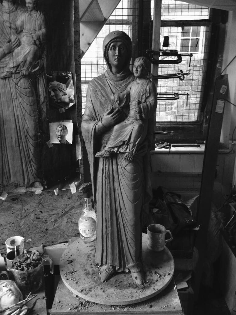 Theotokos Hodegetria, clay maquette by the author, 2015, 37 x 8 x 7 inches (95 x 20 x 18 cm).