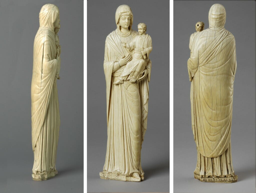 Theotokos Hodegetria, ivory, late 10th century to early 11th century, 12.5 x 3.5 x 2 inches (32.7 x 9.2 x 5.2 cm)