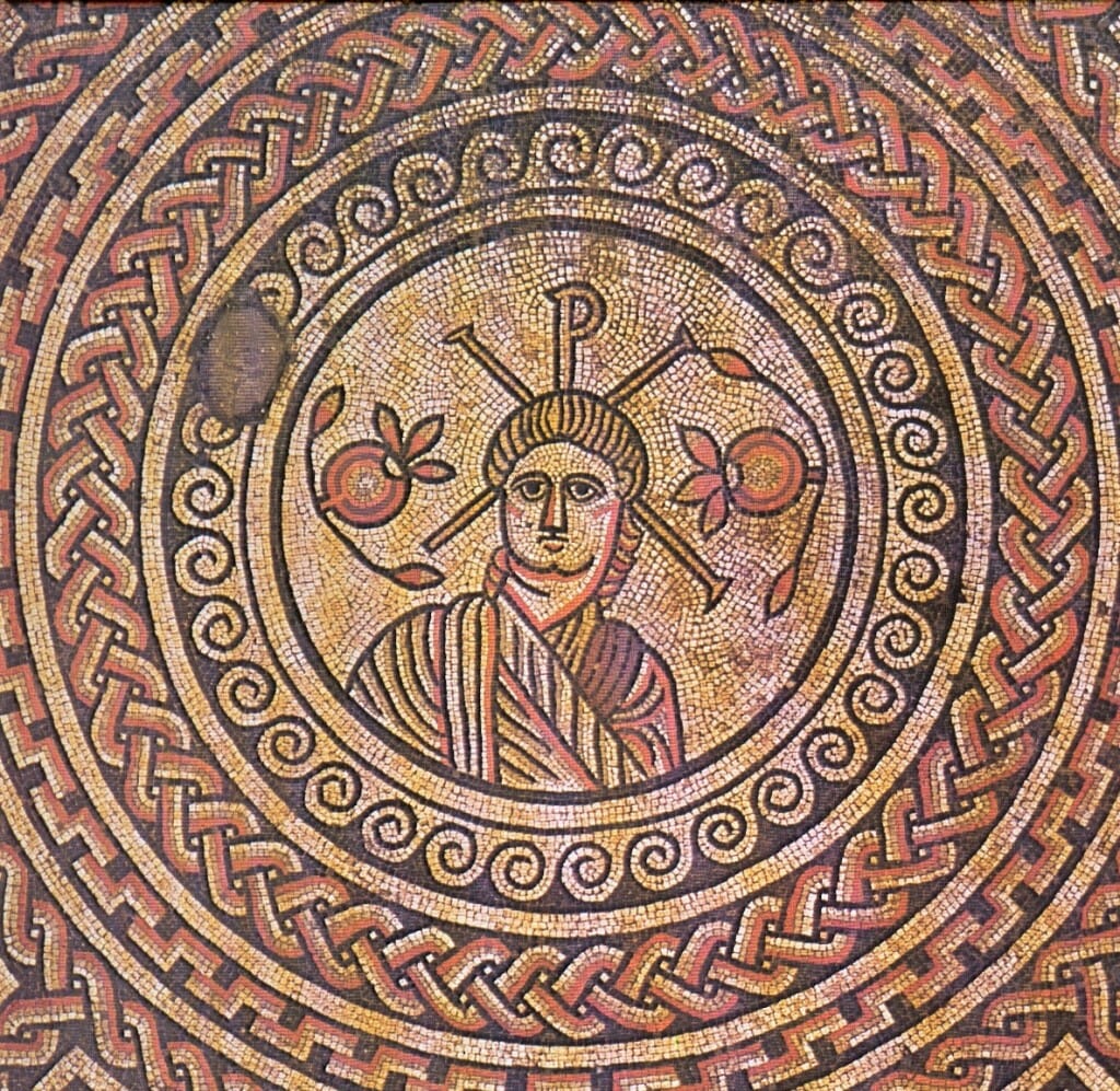 Bust of Christ, Mosaic Floor, England, 4th Century, No Halo but with XP behind His Head.