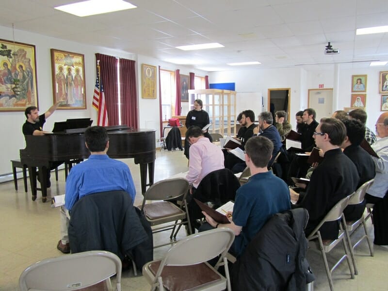 A Male Chorus Master Class, comprised of singers from the U.S. and Canada, organized by PaTRAM (The Patriarch Tikhon Russian-American Music Institute). Jordanville, New York, February 2014