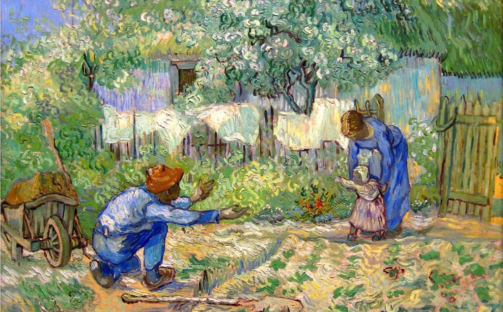 First Steps, after Millet. Vincent van Gogh, 1890. “I want to paint men and women with a touch of the eternal”. 