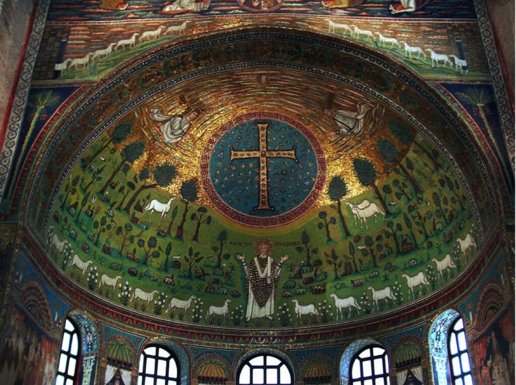Sant’Apollinare in Classe apse (c. 534 AD). The Transfiguration; Paradise; the Second Coming; The New Jerusalem; Our Priestly role