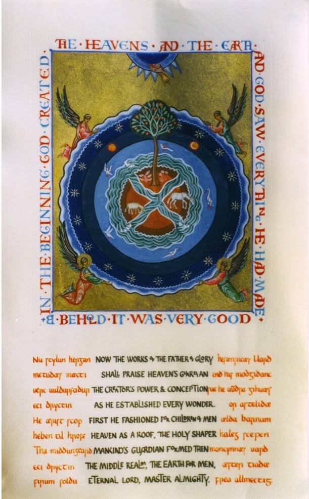 St Cadmon’s hymn of creation. Aidan Hart, calligraphy Clive Tolley.. Vellum.