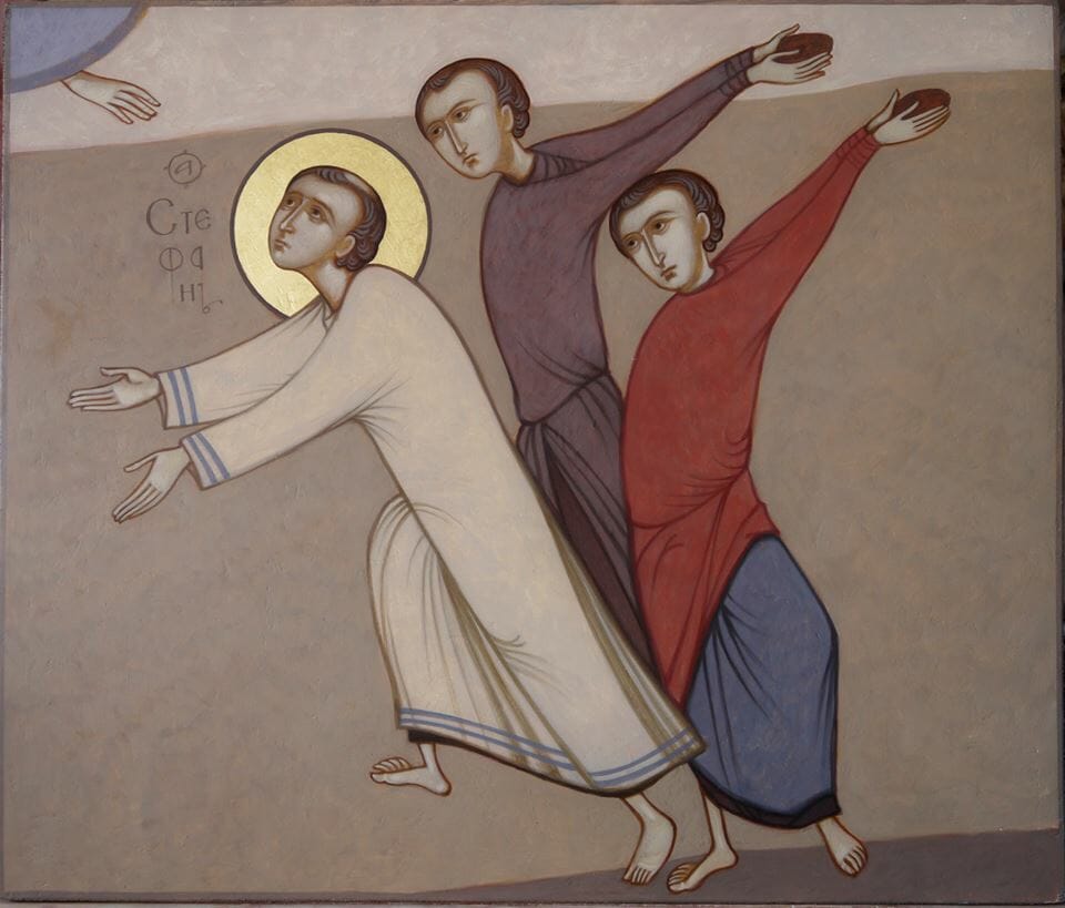 MAXIM SHESHAKOV, The Martyrdom of St. Stephen the Archdeacon. Egg tempera on gessoed panel.