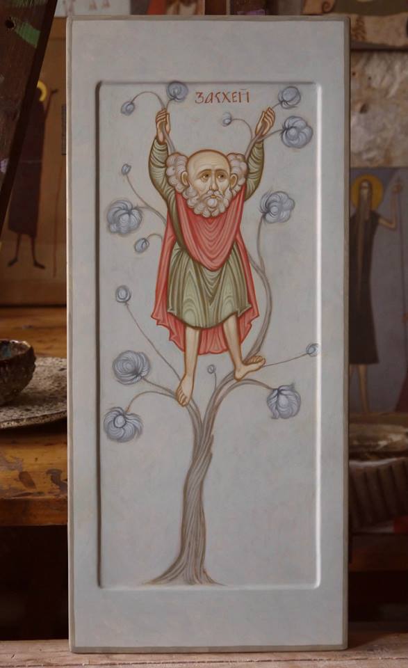 MAXIM SHESHAKOV, St. Zacchaeus Climing the Sycamore Tree. Egg tempera on gessoed panel.