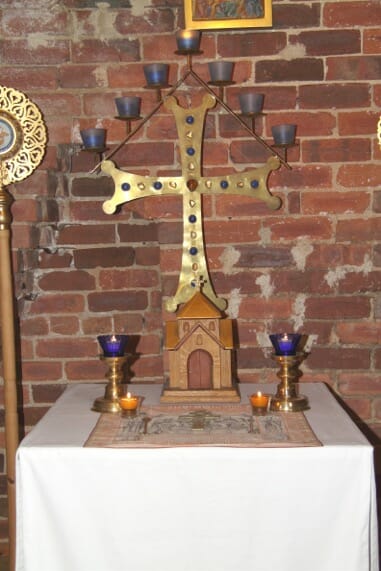Seven branched candlestick and tabernacle, by Aidan Hart.