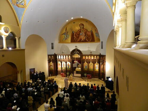 St. Nektarios Greek Orthodox Church in Charlotte with antiphonal Digital Chant Stands.