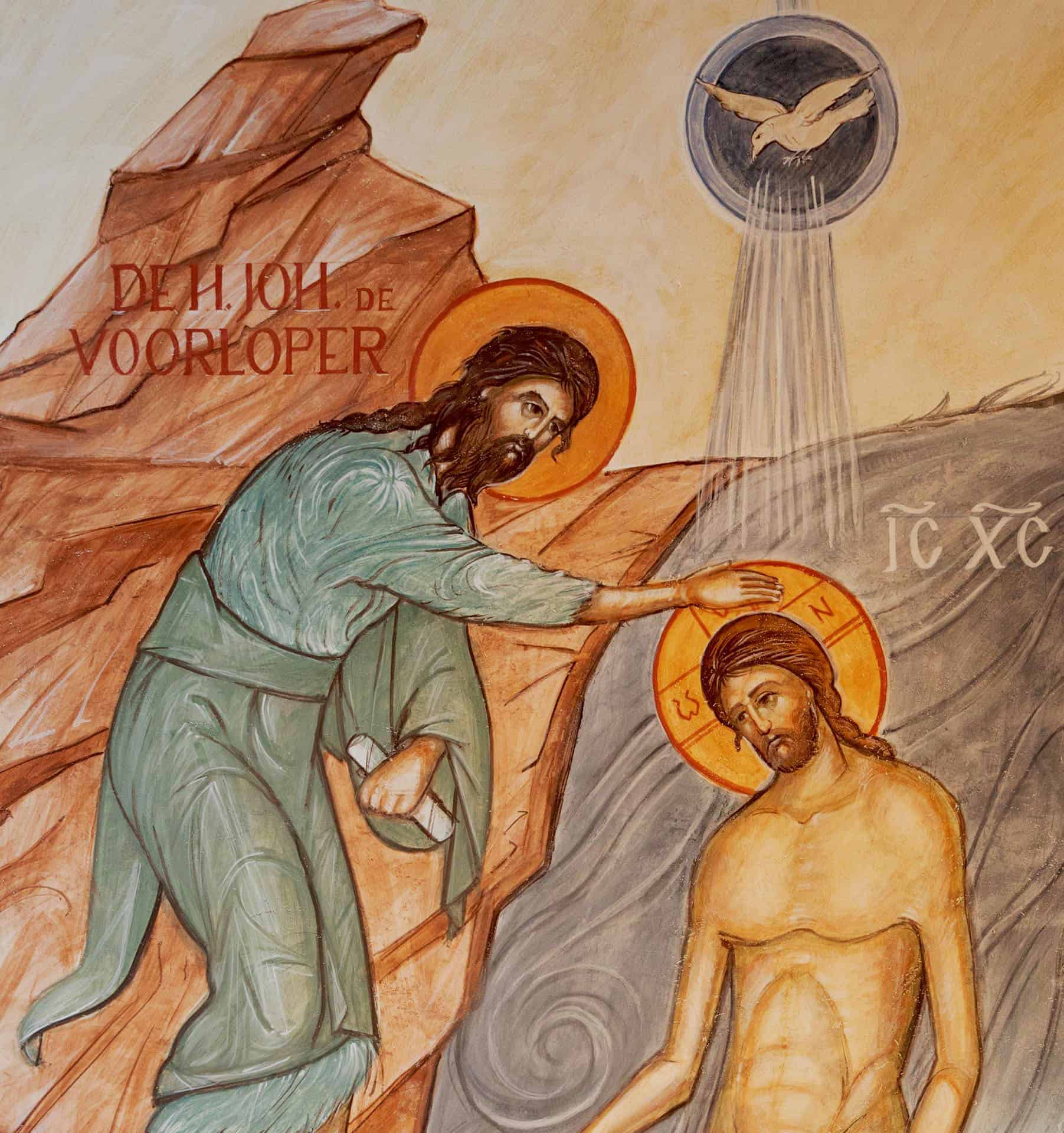(detail) Baptism of Christ fresco iconography by Joris Van Ael