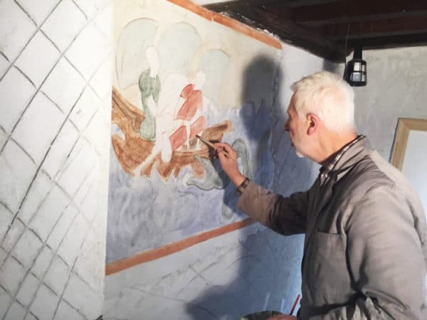 Van Ael at work on the fresco process