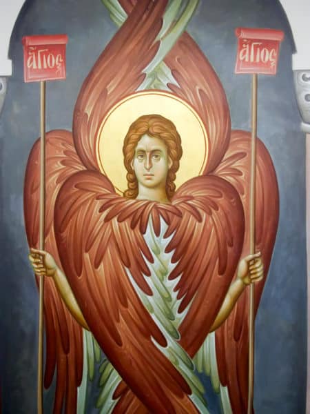 Seraphim angel icon holding Agios Agios signs