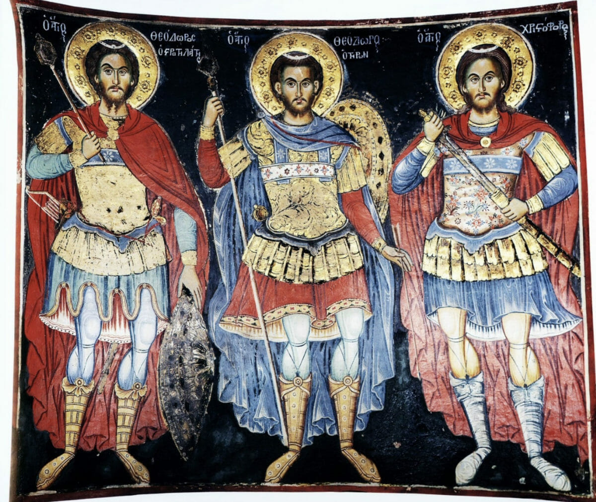Third zone of the naos walls: The Warrior Saints - Theodore Stratilates, Theodore the Recruit, and Christoforos