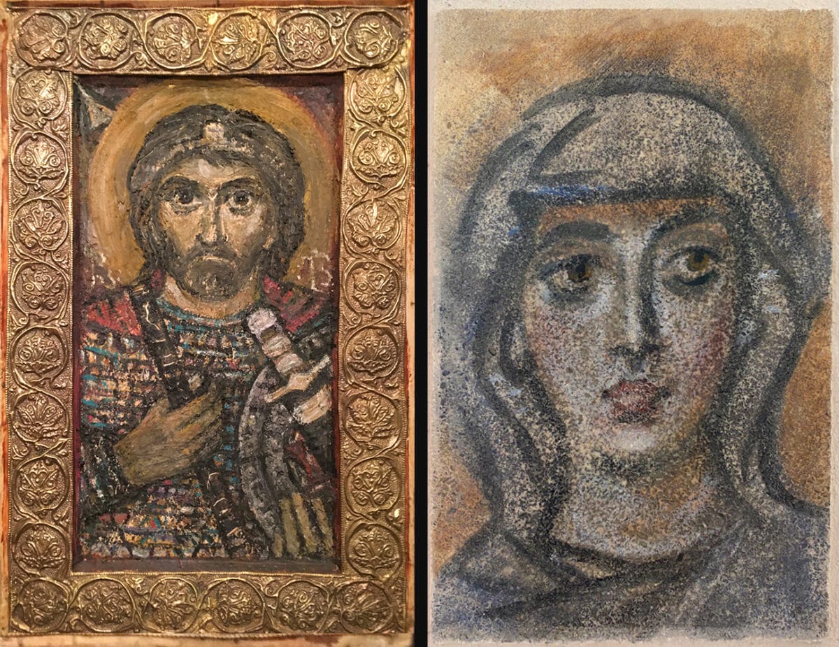 Icon by Dato Siulakauri (LEFT) and an Encaustic image by Alexander Kornoukhov (RIGHT)