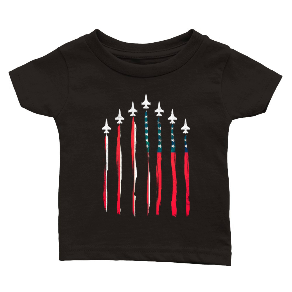 American Flag USA Airplane Jet Fighter 4th of July Classic Baby Crewneck T-shirt