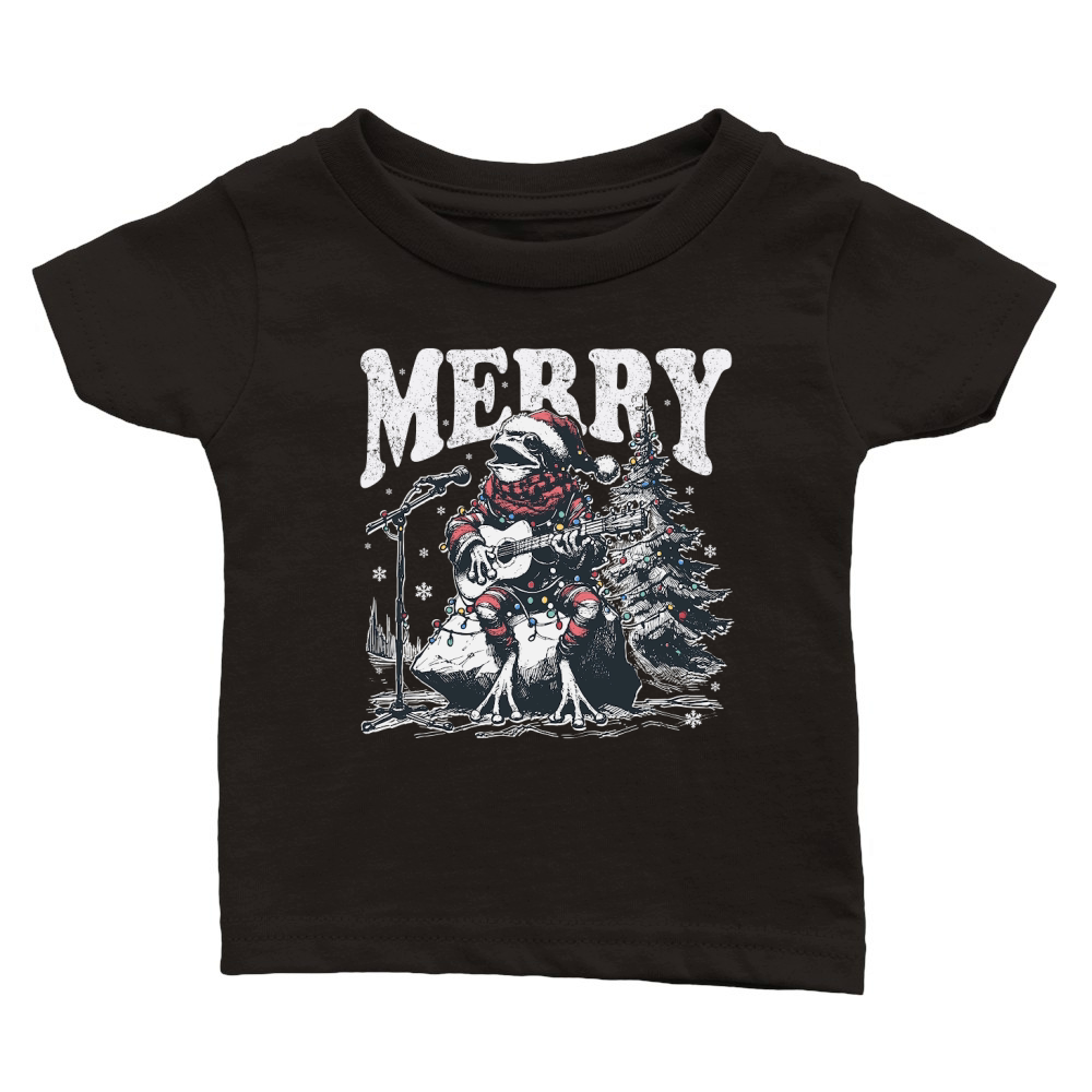 Merry Christmas Frog Playing Guitar D Black White Red Classic Baby Crewneck T-shirt