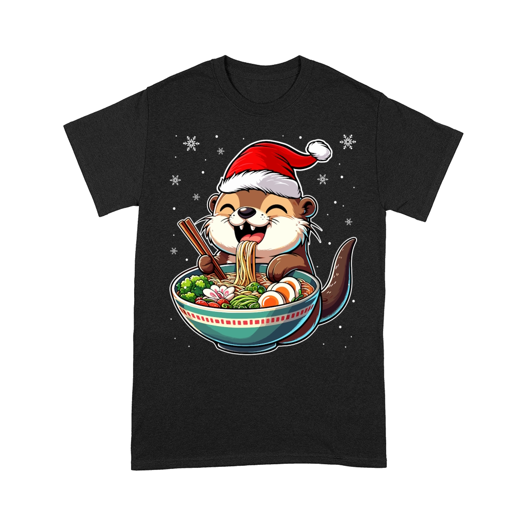 adorable otter eating ramen wearing santa hat 1 Comfort T-shirt