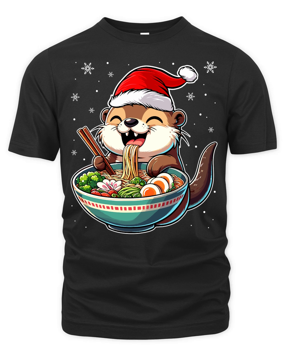 adorable otter eating ramen wearing santa hat 1 Organic Unisex T-shirt
