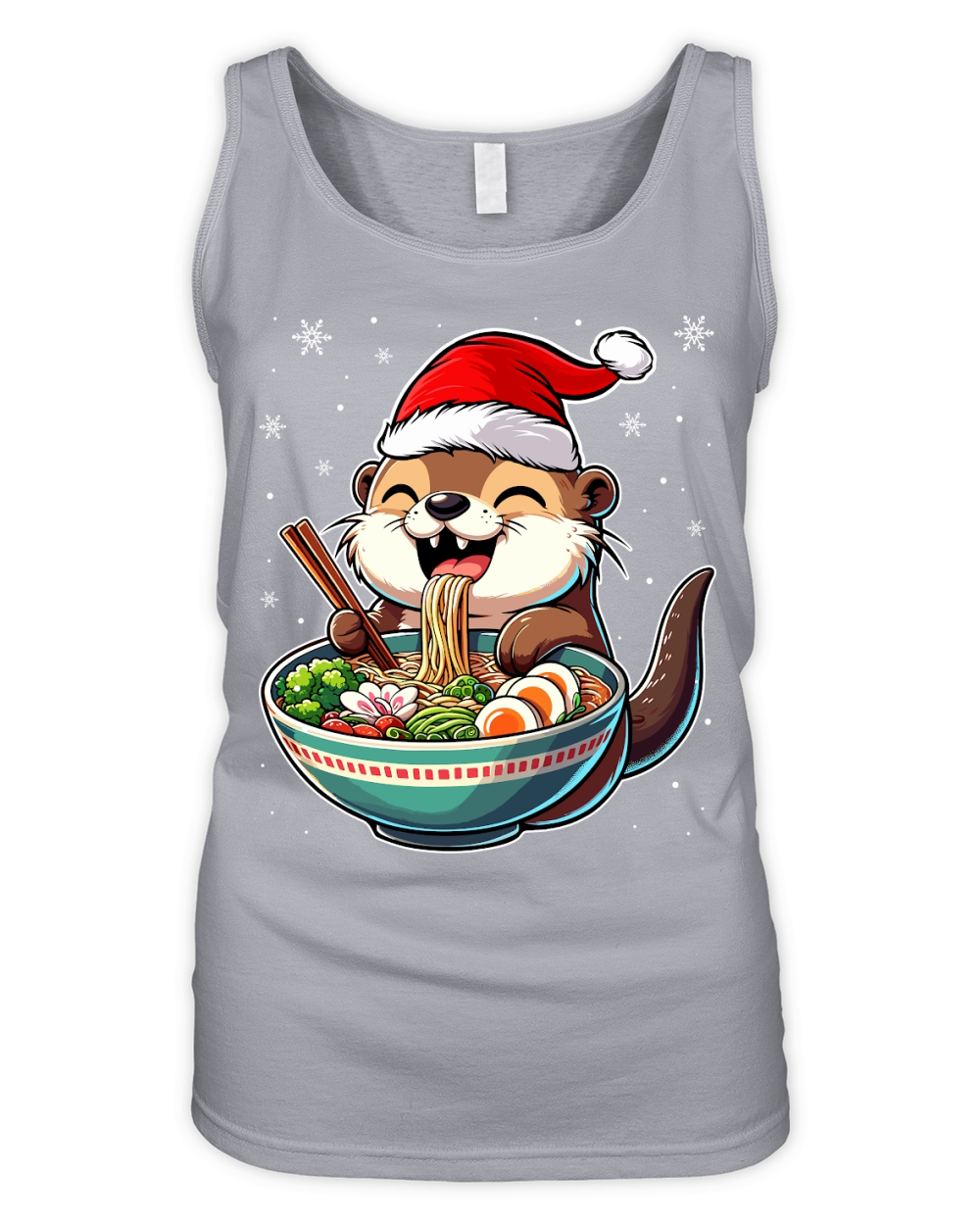 adorable otter eating ramen wearing santa hat 1 Organic Women's Tank Top