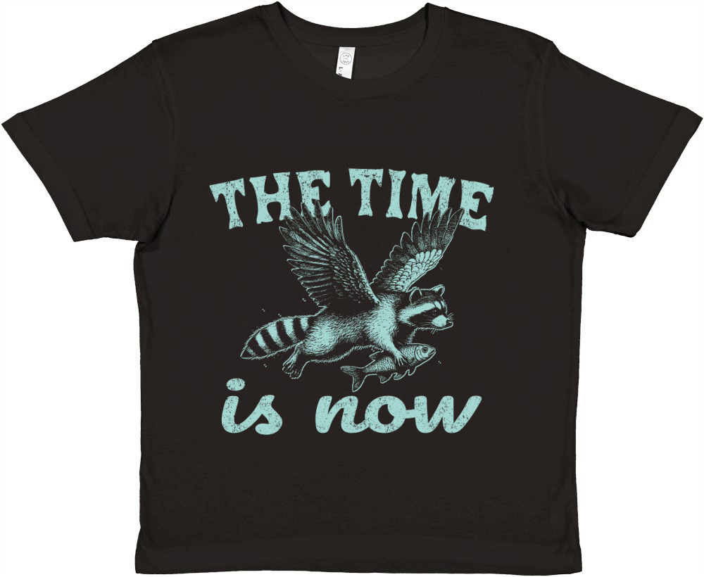 Now Is The Time Raccoon Flying D Green Premium Kids Crewneck T-shirt