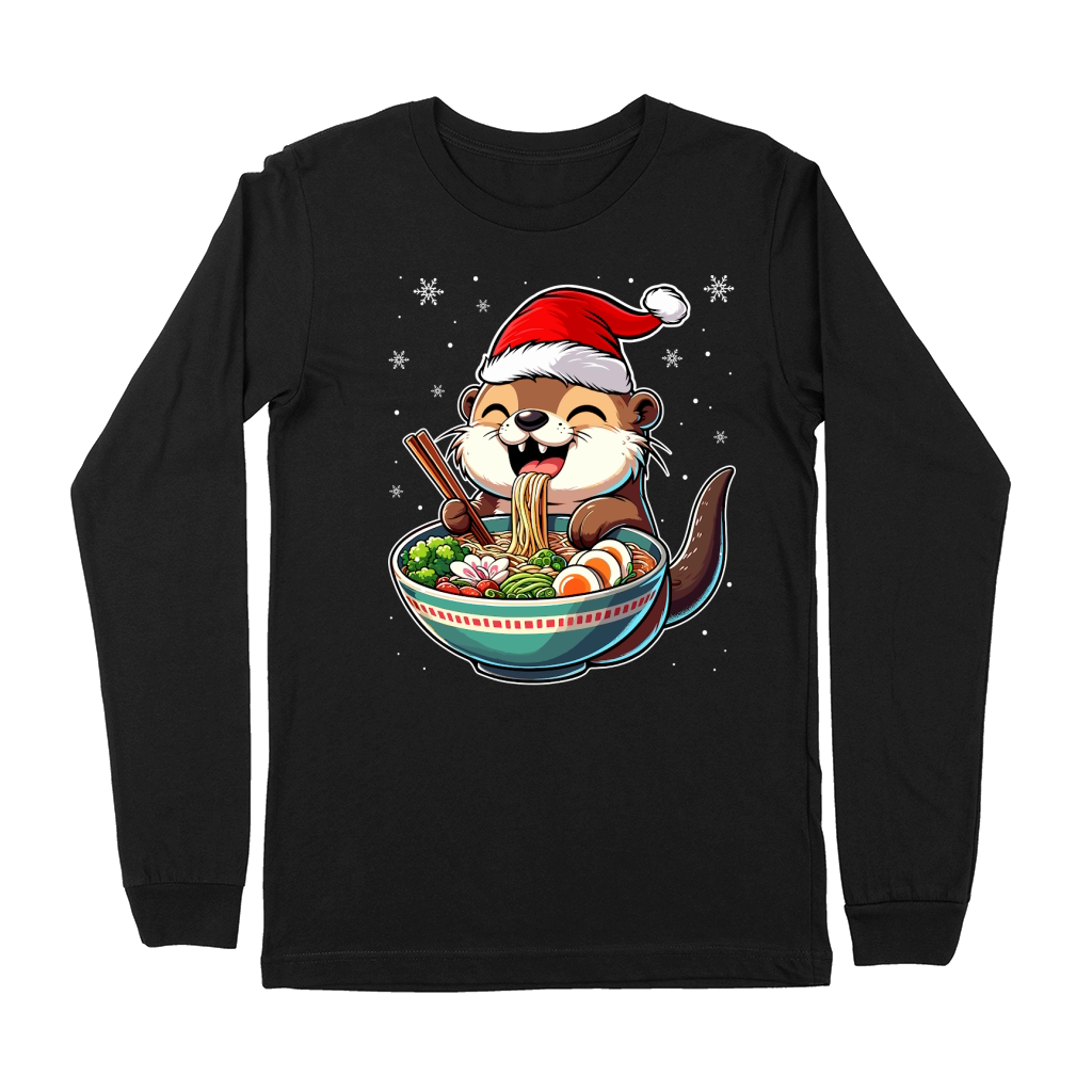 adorable otter eating ramen wearing santa hat 1 Premium Long Sleeve