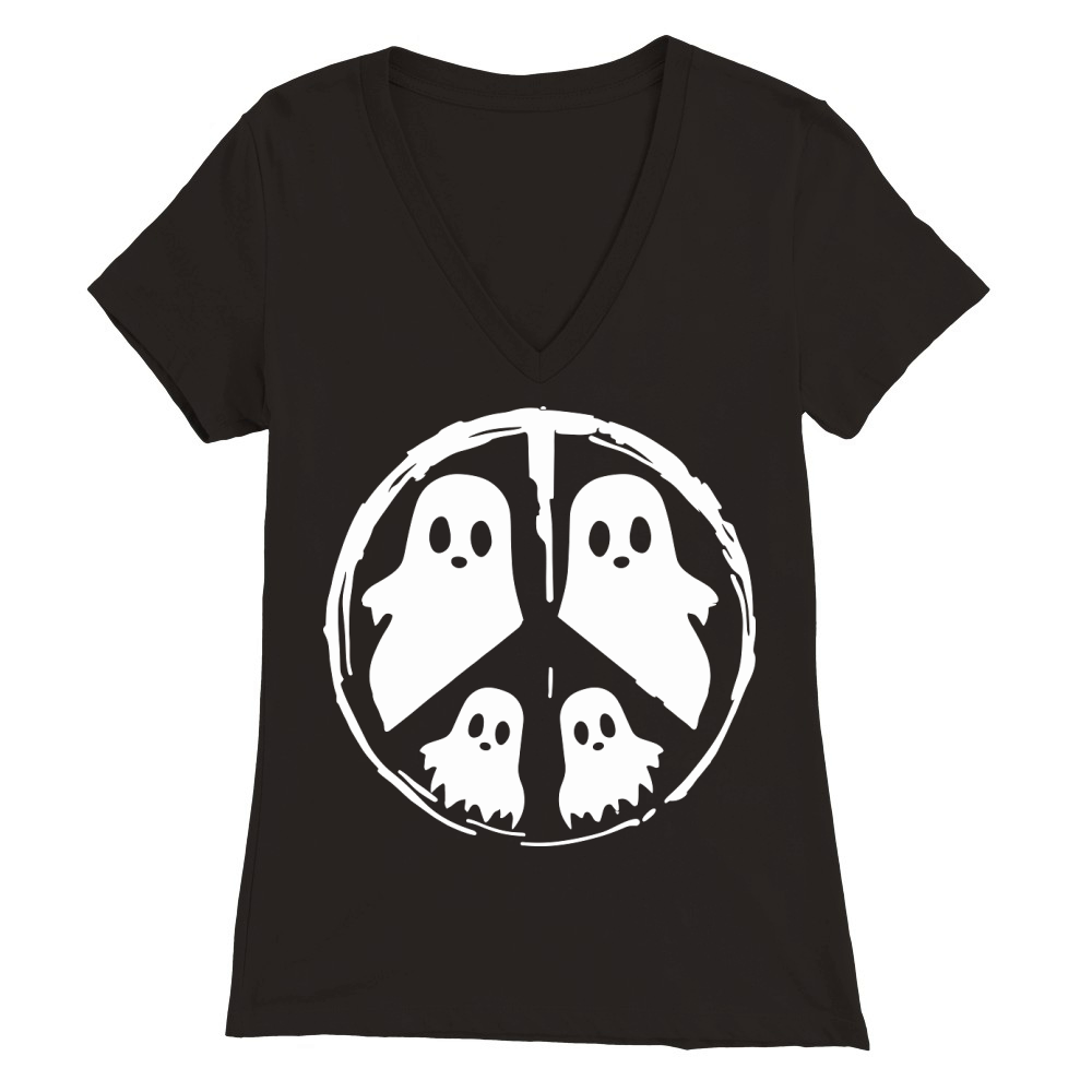 Halloween Peace Single Color Premium Womens V-Neck T-shirt