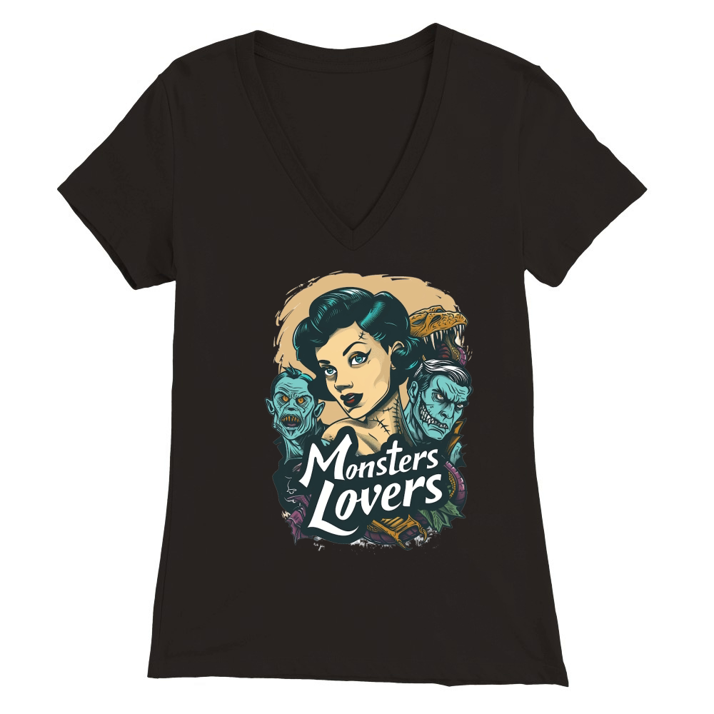 Monster Lover Vintage Halloween Premium Womens V-Neck T-shirt