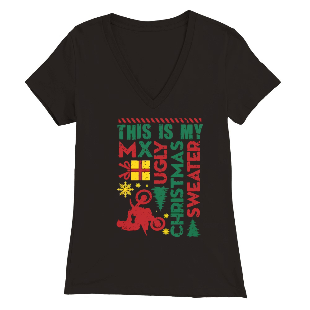 Motocross My Ugly Christmas Hoo Premium Womens V-Neck T-shirt