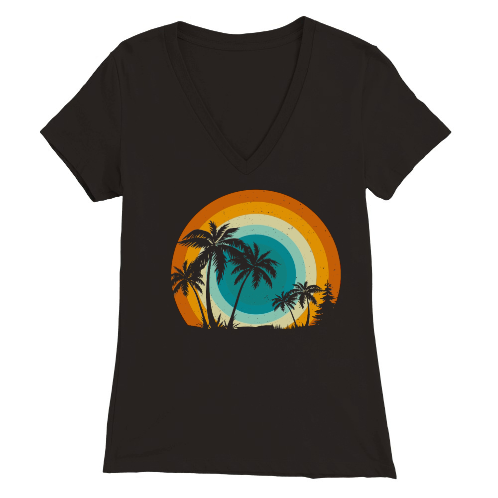 Retro Vintage Beach Palm Tree Premium Womens V-Neck T-shirt