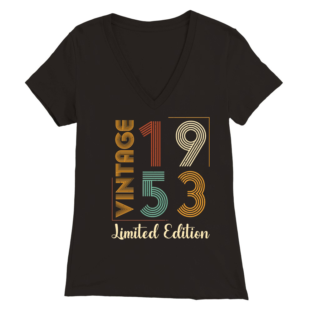Vintage 1953 Limited Edition Birthday T Shirt Design (1) Premium Womens V-Neck T-shirt