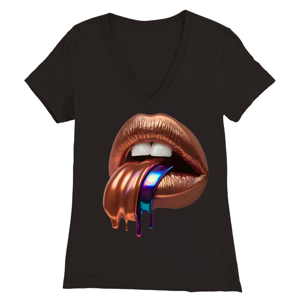 Womens Honey Glazed Lips  03 Premium Womens V-Neck T-shirt