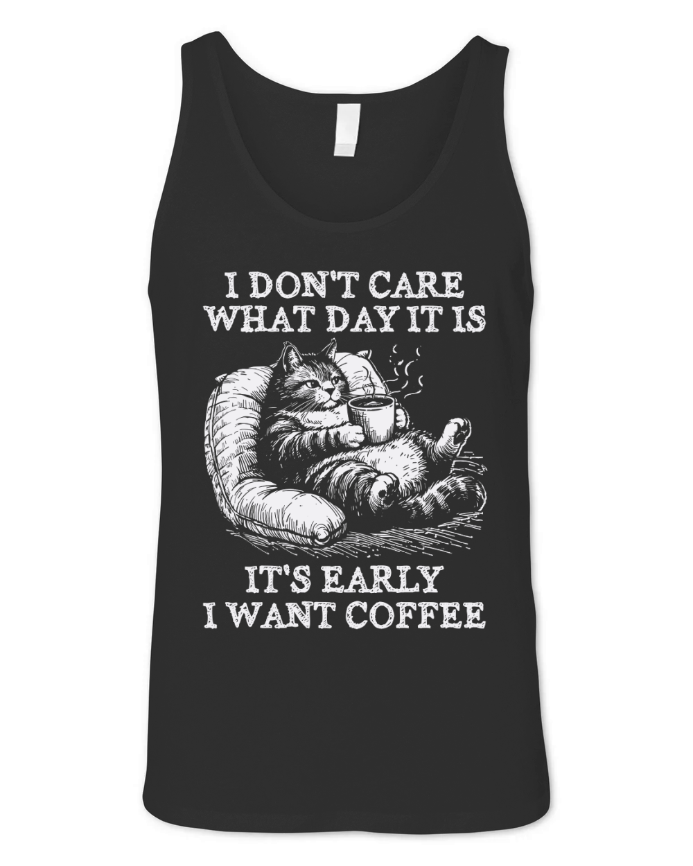 Cat Don’t Care Just Want Coffee D White Unisex Jersey Tank