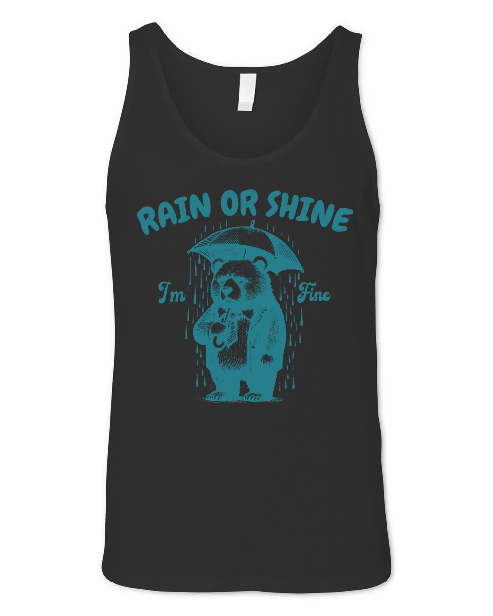 Rain or Shine Bear with Umbrella L Green Unisex Jersey Tank