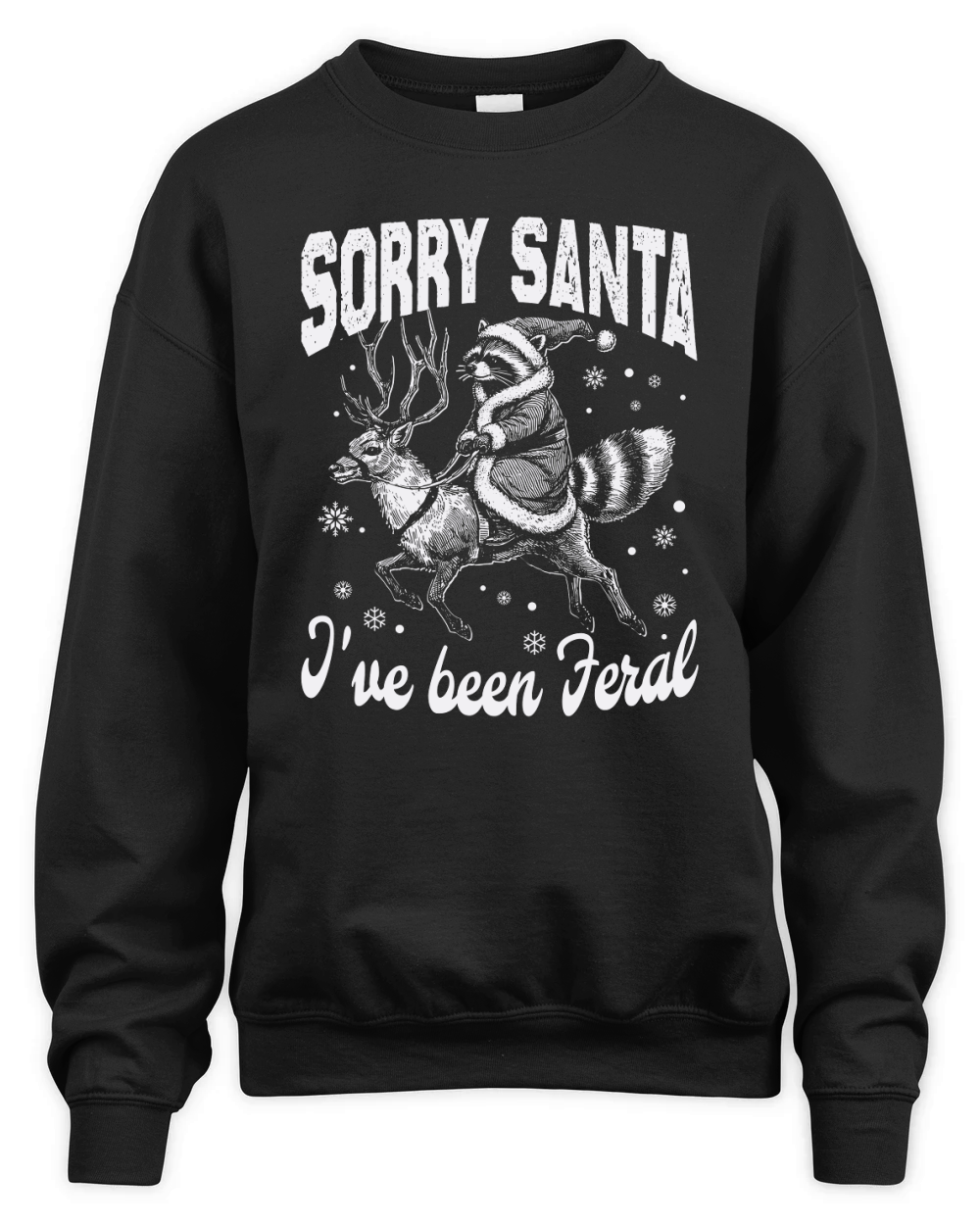 Raccoon Santa Riding Reindeer D White Unisex Premium Crewneck Sweatshirt