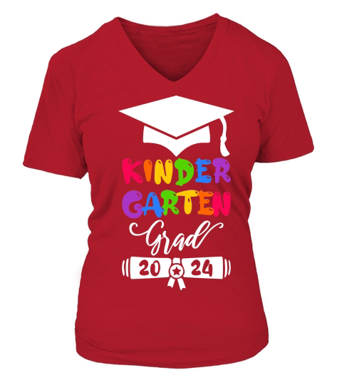 2024 Kindergarten Grad Cap Diploma white text V-neck T-Shirt Woman